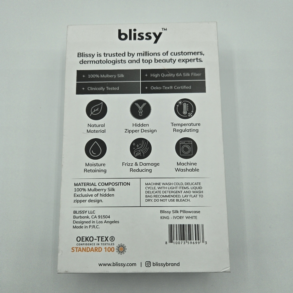 NWT Blissy Mulberry Silk Pillowcase, Ivory White, King Size - Picture 6 of 7